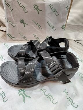 NEW Kuru Men Current  Black Strappy Outdoor Sandals Adjustable Fit Strap SIZE 13